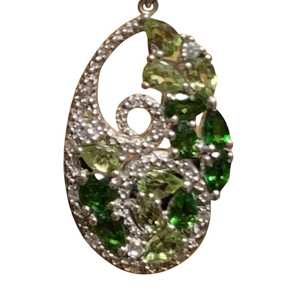STS Sterling Silver, Chrome Diopside, Peridot and CZ Earrings Dangle Made India - Picture 4 of 6